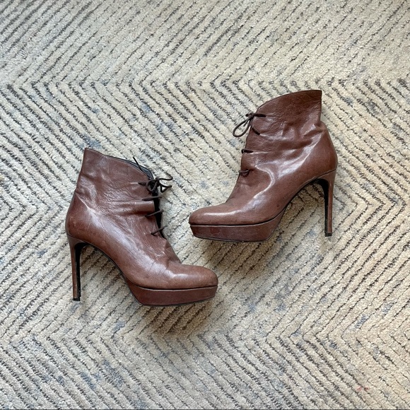 Rodebjer Brown Leather Lace Up Booties - Picture 3 of 8